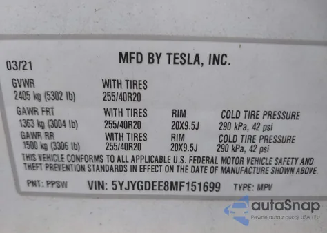 2021 Tesla Model Y Long Range Dual Motor All-Wheel Drive из США, поврежденный, VIN 5YJYGDEE8MF151699